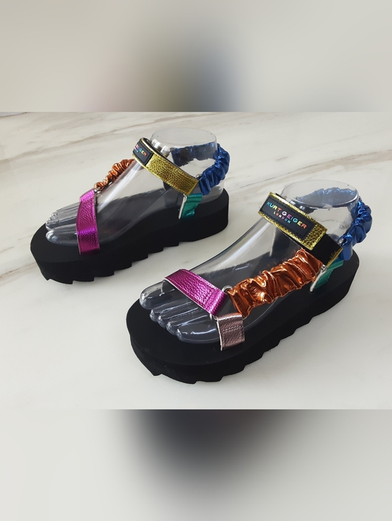 Kurt Geiger Shoes - KURT GEIGER London Orion Rainbow Metallic Ruched Strap Platform Sandals Sz 6
